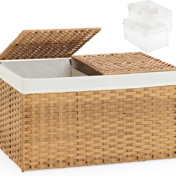 Woven Storage Basket with Separate Lid for Household Organization and Decor
