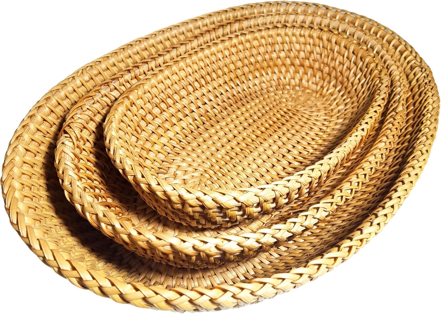 81du-cOJwGL._AC_SL1500_.jpg 3-Piece Set of High-Sided Oval Wicker Bread Baskets - Image 1